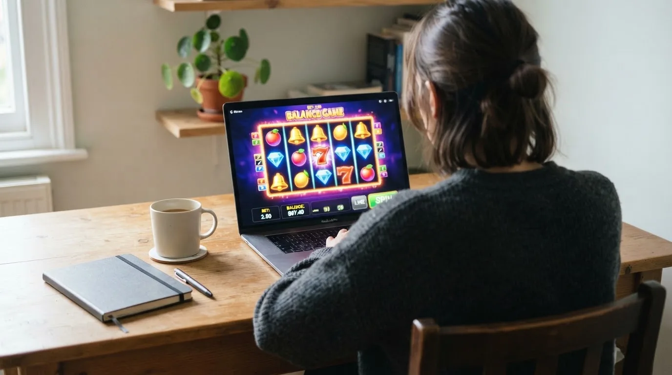 Person am Laptop liest eine Übersichtsseite zu Geldspielen im Internet — 40 franken bonus ohne einzahlung casino
