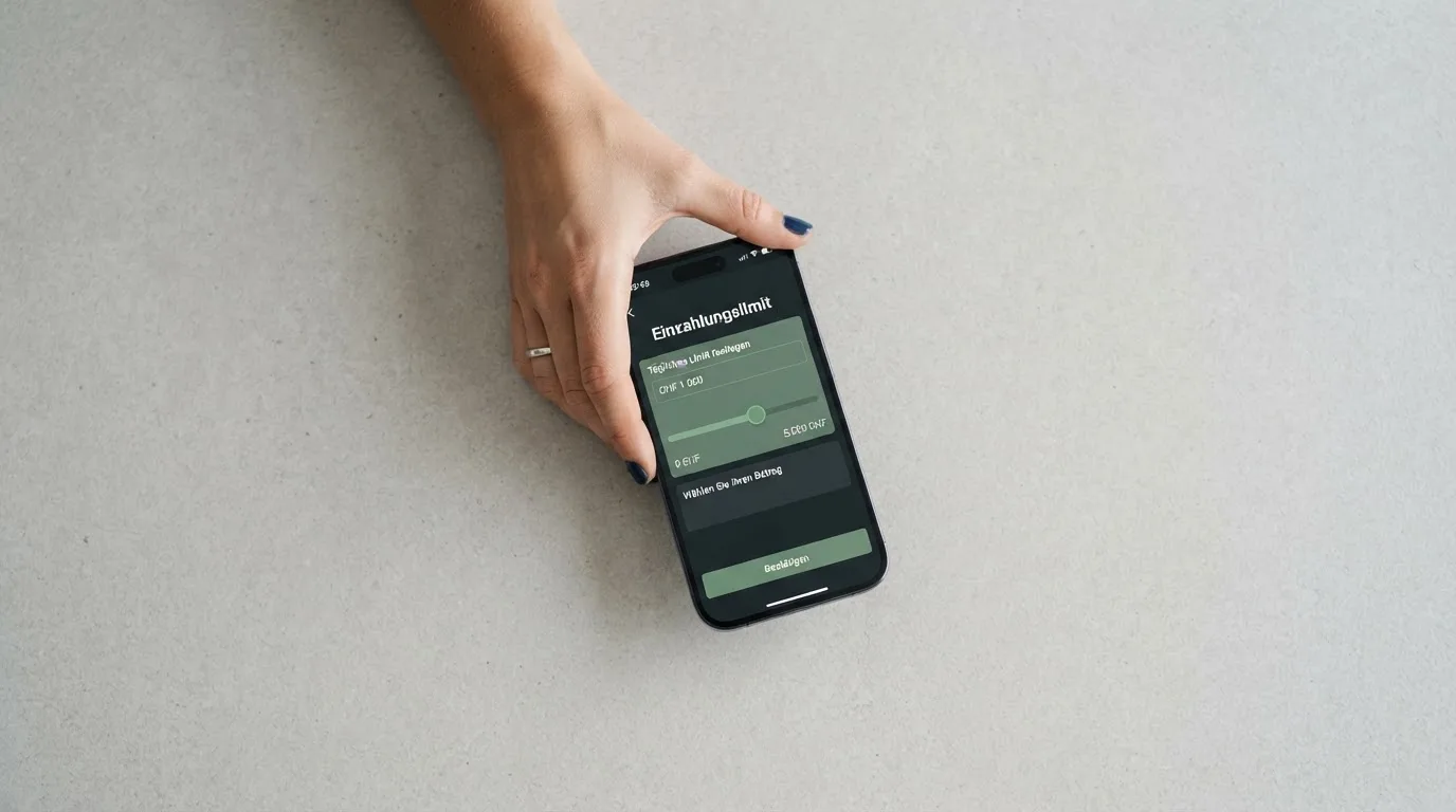 Hand hält ein Smartphone mit einem Formular zur Einzahlungsgrenze, ruhige Stimmung — beste online casino ausland