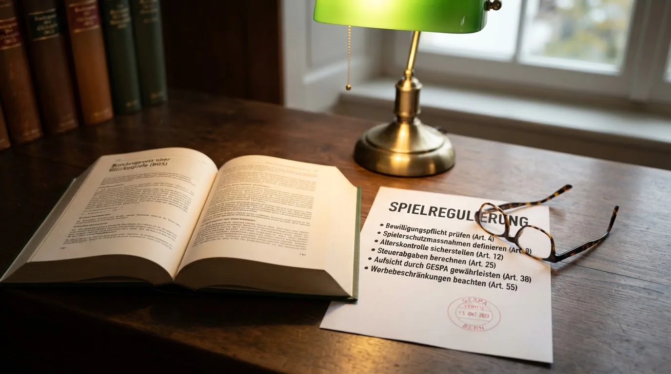 Amtliches Schreiben mit Stempel auf einem Schreibtisch neben einem Gesetzbuch — beste online casino echtgeld app