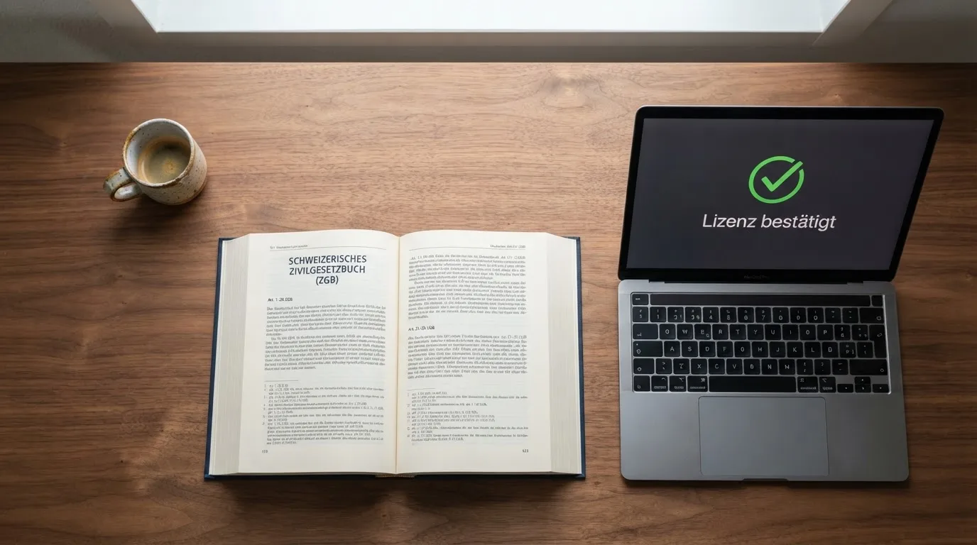 Amtliches Schreiben mit Stempel auf einem Schreibtisch neben einem Gesetzbuch — beste online casino schweiz
