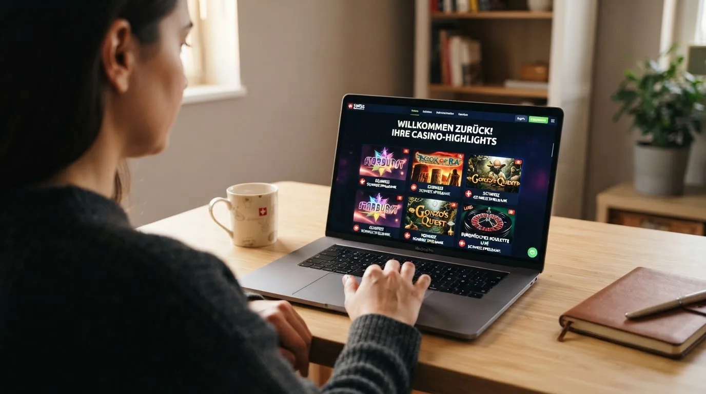 Person am Laptop liest eine Übersichtsseite zu Geldspielen im Internet — beste online spielothek casinos