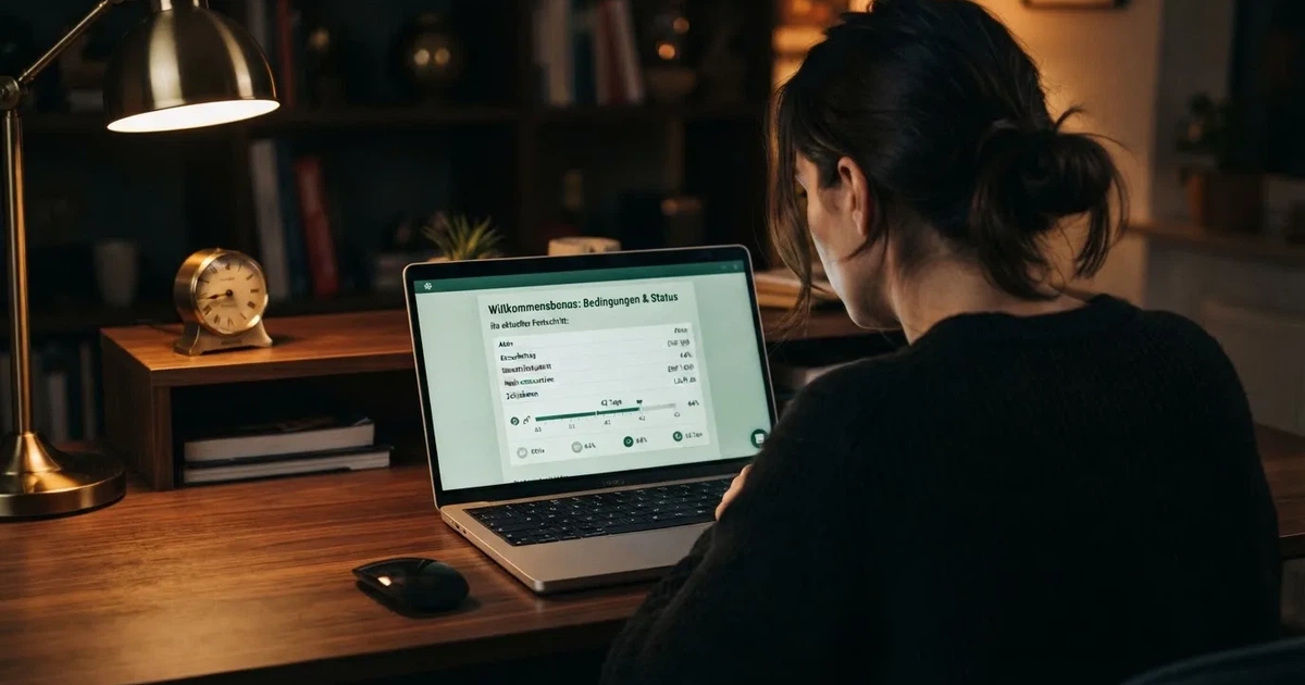 Bildschirm mit Bonusbedingungen, Einsatztabelle und einer Uhr im Hintergrund — bester willkommensbonus online casino