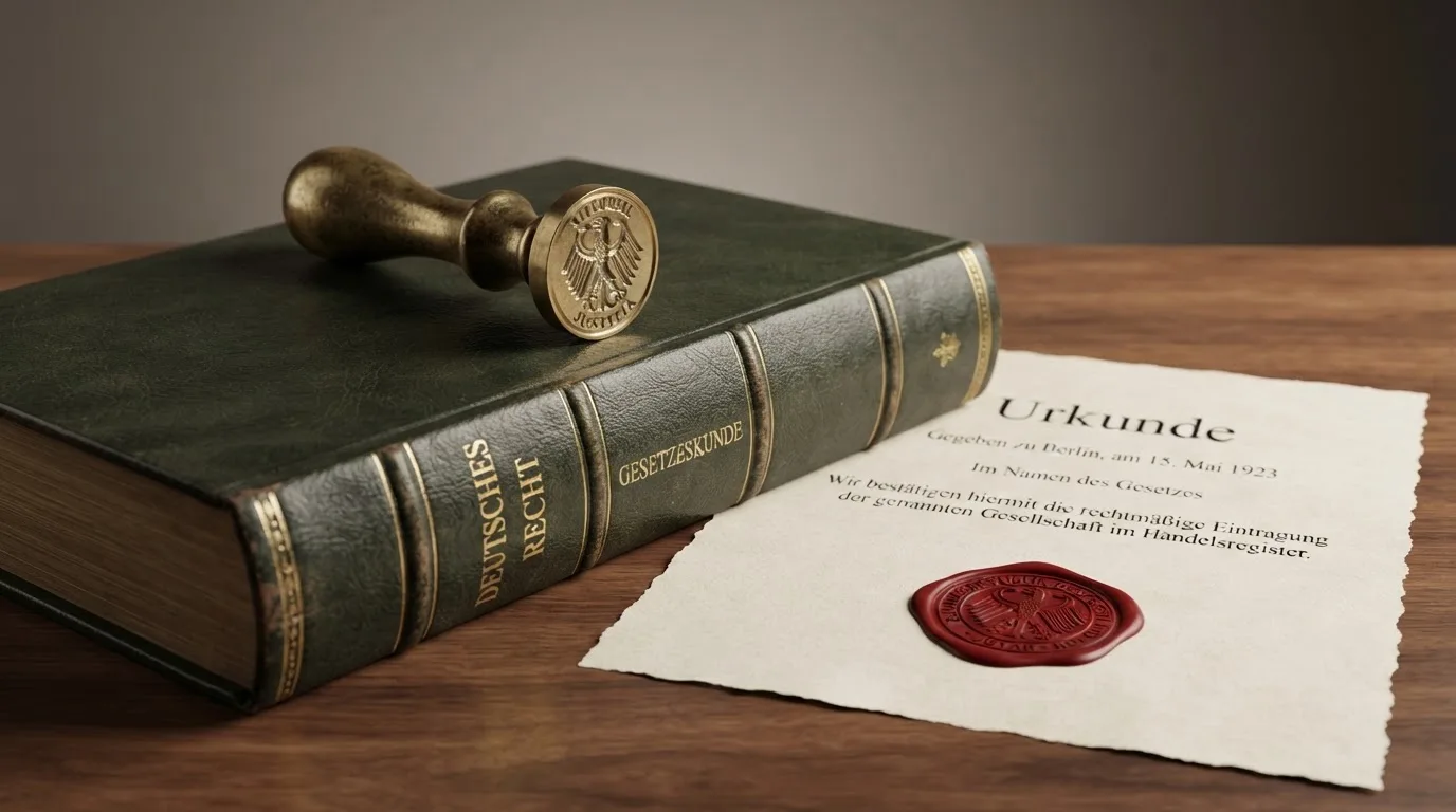 Amtliches Schreiben mit Stempel auf einem Schreibtisch neben einem Gesetzbuch — bitcoin cash casino vergleich