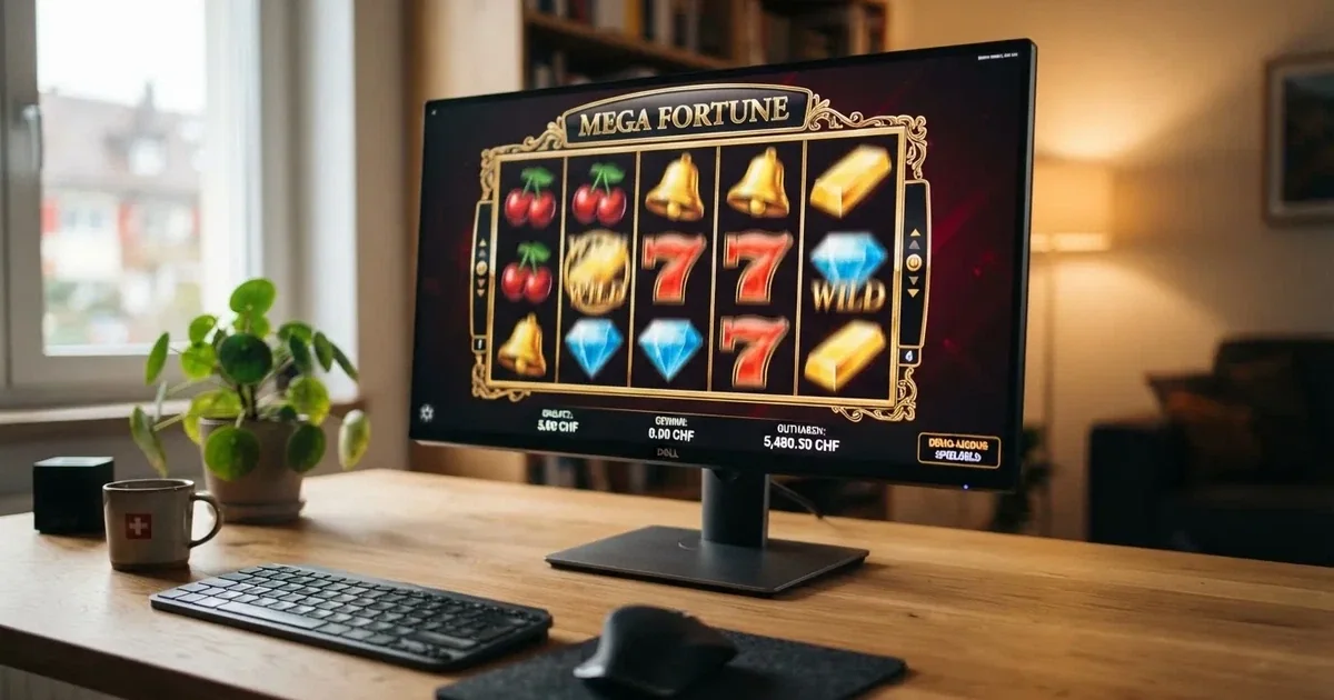 Walzen eines Spielautomaten im Demomodus auf einem Computerbildschirm — online casino bonus ohne einzahlung ohne download