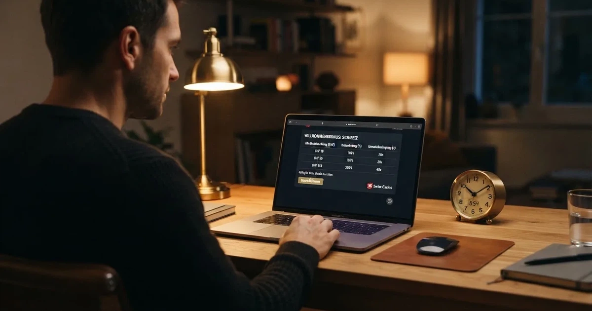 Bildschirm mit Bonusbedingungen, Einsatztabelle und einer Uhr im Hintergrund — online casino bonusbedingungen